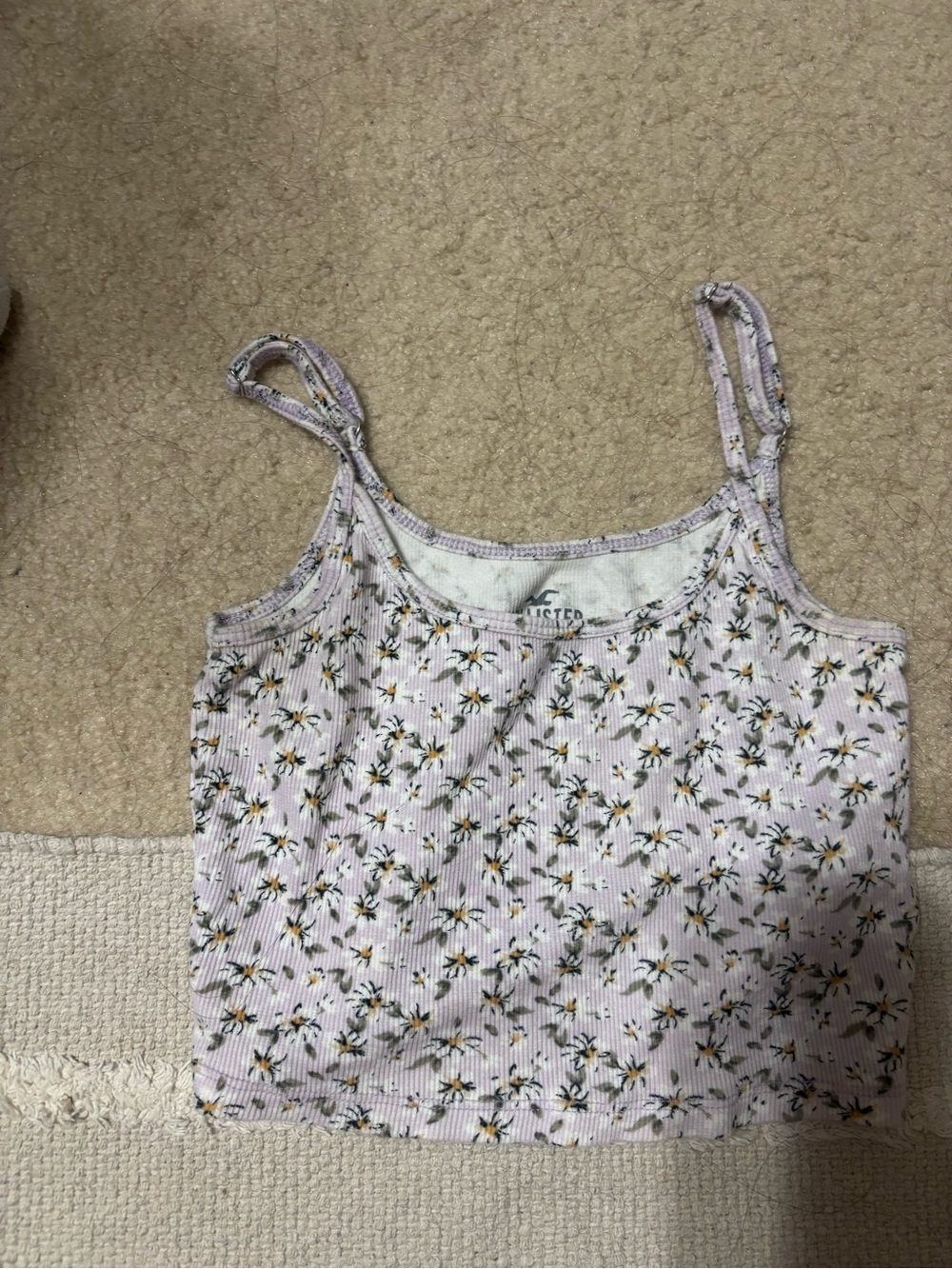 Hollister Lilac Floral Ribbed Crop Tank Top